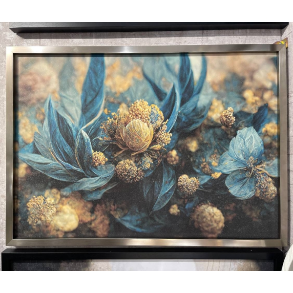 تابلو دکوراتیو شاین کد 17-845، جدیدترین مدل تابلو با بالاترین کیفیت چاپ، متریال پی وی سی قاب، تابلو زیبا و جذاب، تابلو هنری با کیفیت فوق العاده و قابل شستشو طرح انتزاعی برگ و گیاهان آبی طلایی