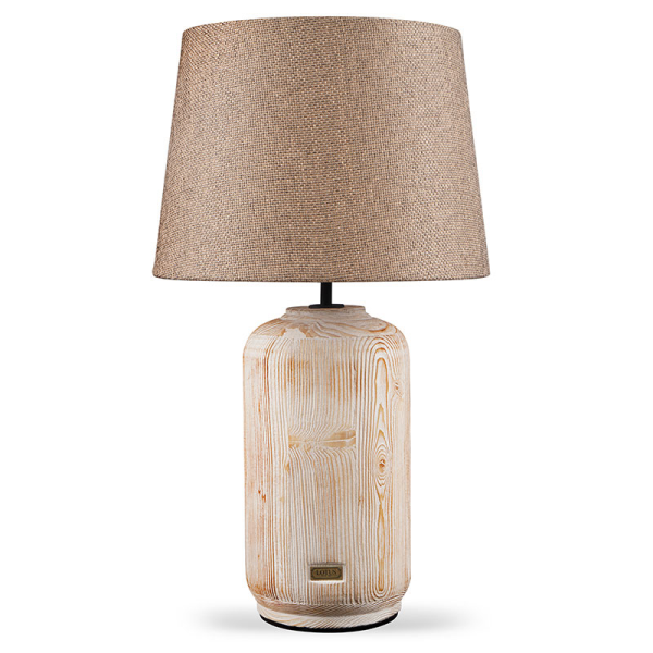 آباژور رومیزی لوتوس، چراغ خواب چوبی سبک روستیک با دکمه لمسی ساخته شده با چوب طبیعی مناسب اتاق خواب و اتاق نشیمن  | کد 80807 رنگ کرم‌تیره