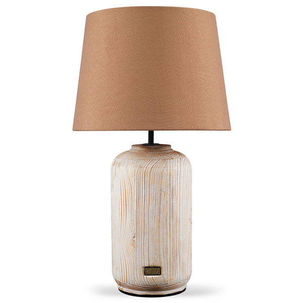 آباژور رومیزی لوتوس، چراغ خواب چوبی سبک روستیک با دکمه لمسی ساخته شده با چوب طبیعی مناسب اتاق خواب و اتاق نشیمن  | کد 80807 رنگ شتری