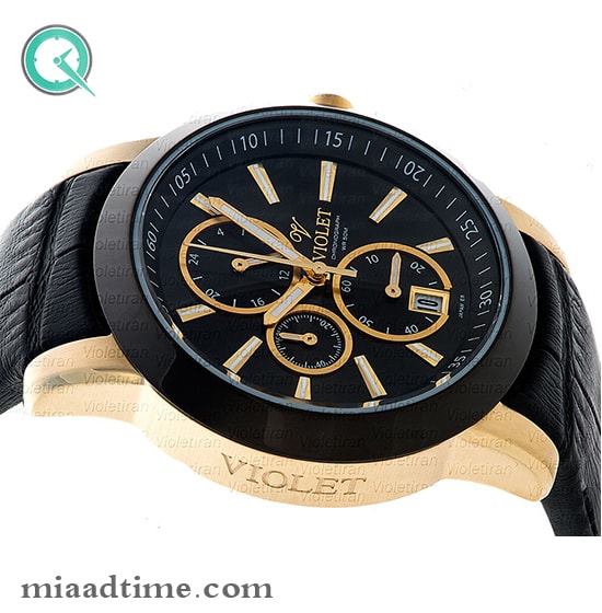 ساعت ویولت Violet زنانه اسپرت گرد چرمی طلایی مشکی صفحه مشکی کد 0409/2L ساعت مچی زنانه اسپرت