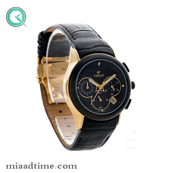 ساعت مچی ویولت زنانه کرنوگراف گرد چرمی مشکی طلایی صفحه مشکی کد 0434/2L ساعت مچی زنانه ویولت