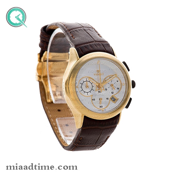 ساعت مچی ویولت زنانه کرنوگراف گرد چرمی طلایی صفحه سفید کد 0434/2L ساعت مچی زنانه جدید