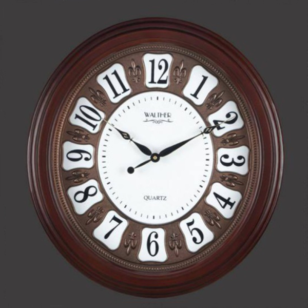 ساعت دیواری  والتر Walther کد 5528 | ساعت دیواری سایز 60 با موتور آرامگرد، متریال چوبی بدنه، ترکیب رنگ قهوه ای سفید در ساعت