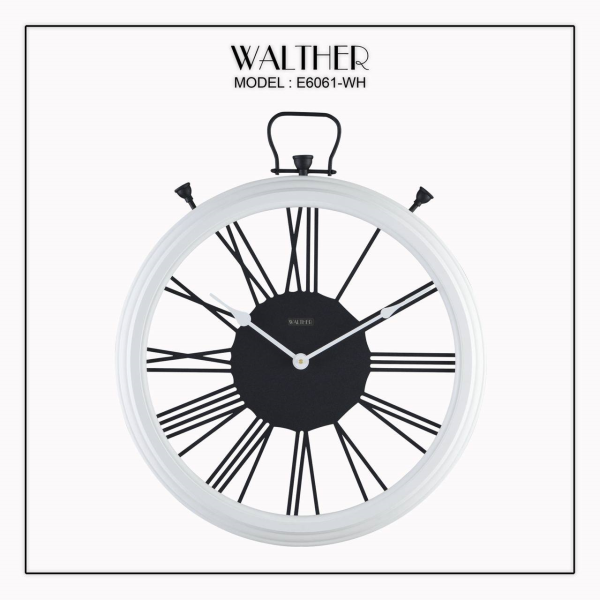 ساعت دیواری  والتر Walther کد 6061 | ساعت دیواری سایز 60 با موتور آرامگرد، ترکیب چوب و فلز در متریال ساعت، دارای طراحی مدرن و بدنه چوبی، رنگ سفید مشکی