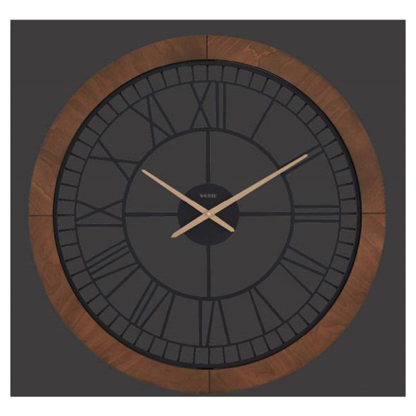ساعت دیواری  والتر Walther کد 8071 | ساعت دیواری سایز 80 با موتور آرامگرد، ترکیب چوب و فلز در متریال ساعت، دارای طراحی مدرن و بدنه چوبی، رنگ قهوه ای تیره