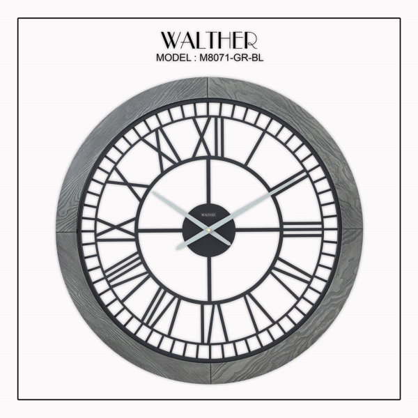 ساعت دیواری  والتر Walther کد 8071 | ساعت دیواری سایز 80 با موتور آرامگرد، ترکیب چوب و فلز در متریال ساعت، دارای طراحی مدرن و بدنه چوبی، رنگ خاکستری