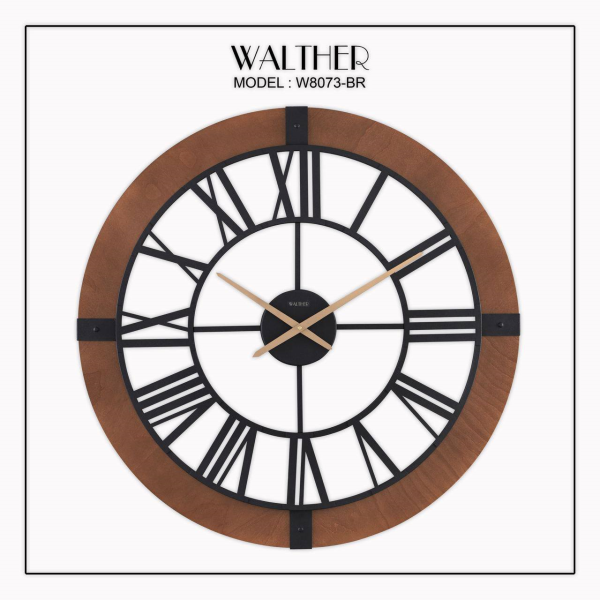 ساعت دیواری  والتر Walther کد 8073 | ساعت دیواری سایز 80 با موتور آرامگرد، ترکیب چوب و فلز در متریال ساعت، دارای طراحی مدرن و بدنه چوبی، رنگ قهوه ای تیره