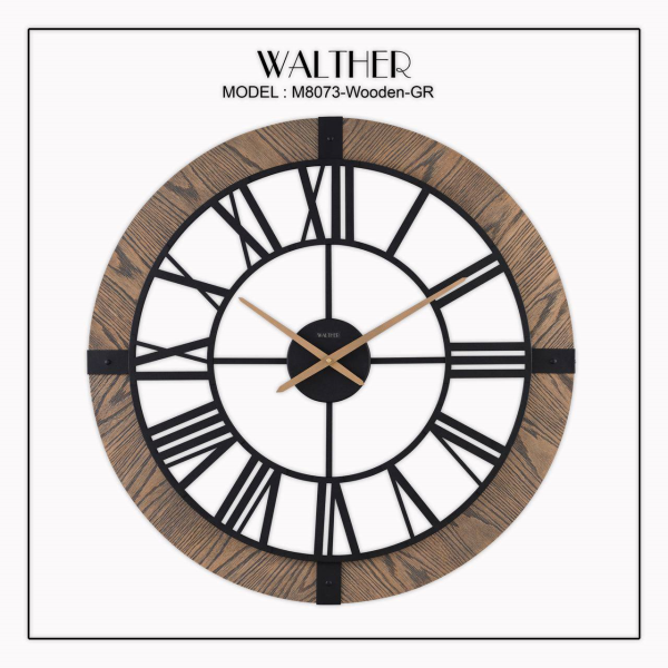 ساعت دیواری  والتر Walther کد 8073 | ساعت دیواری سایز 80 با موتور آرامگرد، ترکیب چوب و فلز در متریال ساعت، دارای طراحی مدرن و بدنه چوبی، رنگ قهوه ای روشن