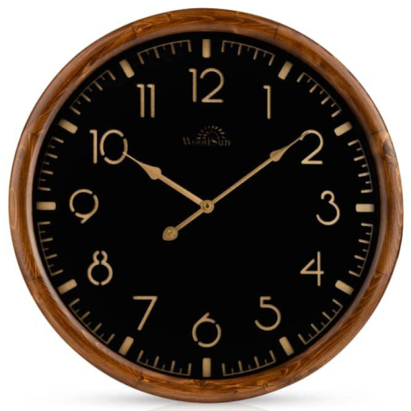 ساعت دیواری وودسان، ساعت دیواری ساخته شده با چوب طبیعی روس سبک کلاسیک، مدل استکهلم ، در دو سایز، رنگ قهوه ای صفحه مشکی، سایز 50