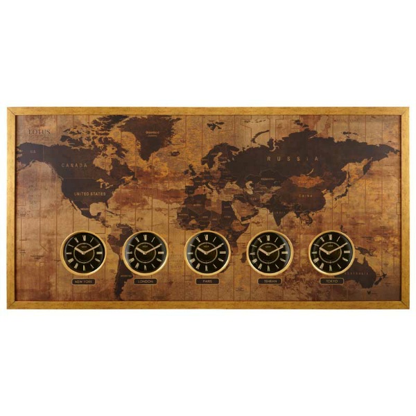ساعت دیواری چوبی چند زمانه لوتوس مدل 90902 طلایی