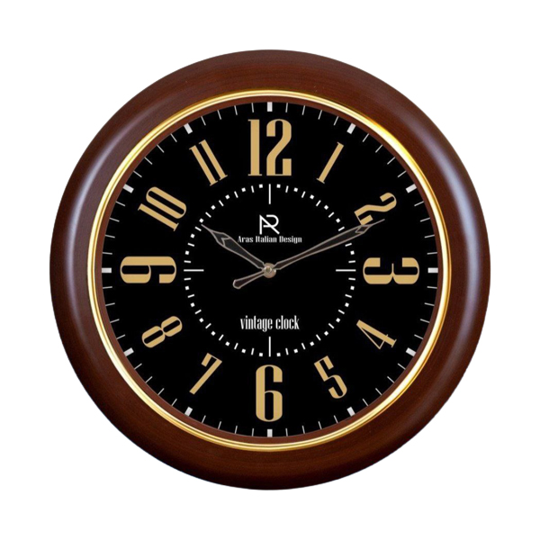 ساعت دیواری چوبی ارس، ساعت دیواری قطر 40 با موتور تایوانی و کیفیت ساخت بالا، رنگ فندوقی زیبا | مدل 4026
