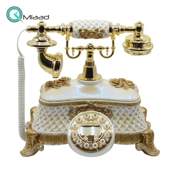 تلفن سلطنتی رومیزی آرنوس مدل 032 کرم طلایی تلفن تزیینی