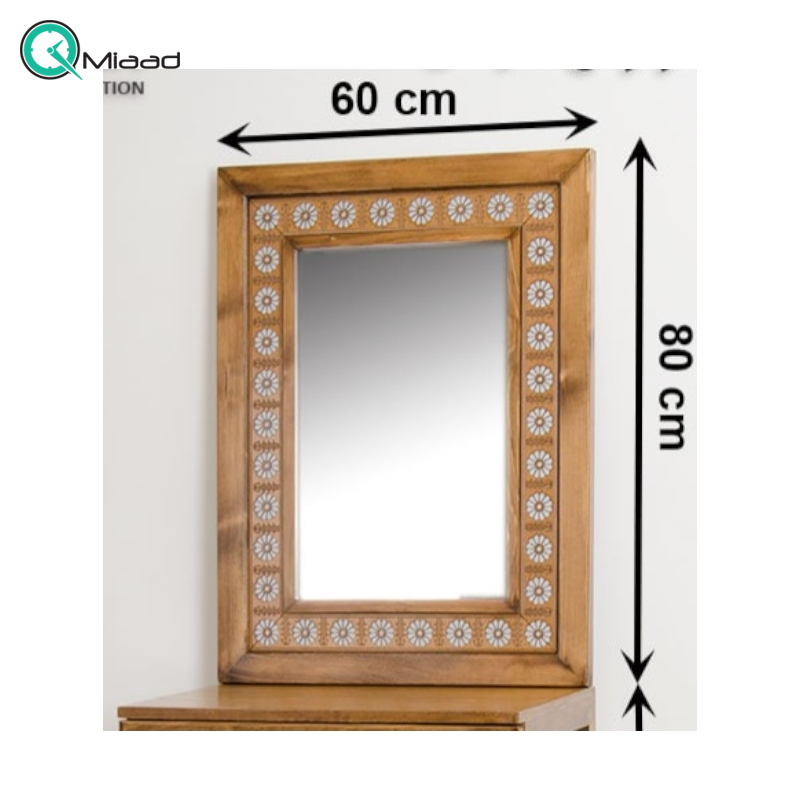آینه چوبی لوتوس نقره ای AY03025، آینه ای بسیار زیبا با طراحی چوبی و سنتی، سایز 80x60 سانت صنایع چوبی
