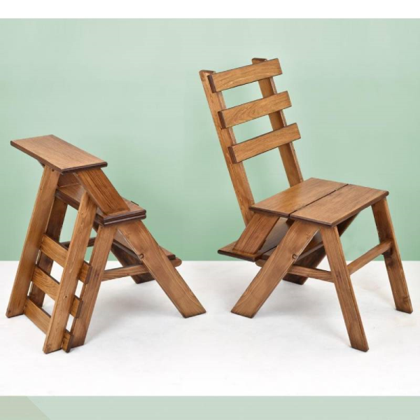 پله صندلی دست ساز چوبی مدل SN03001، پله صندلی دست ساز تاشو با متریال چوب، دارای دو حالت تبدیل شونده پله به صندلی