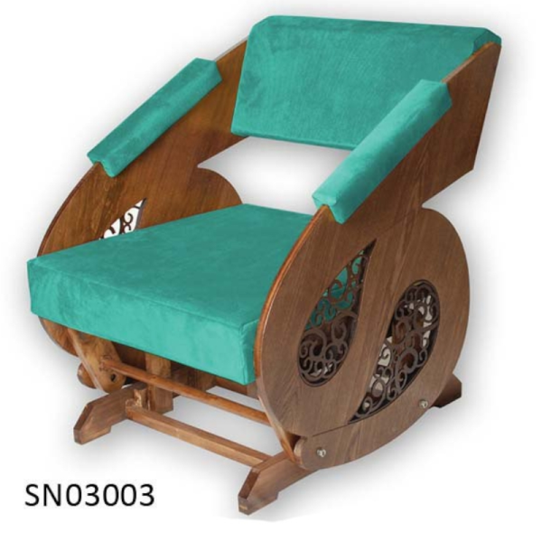 صندلی راکر مدل SN03003، صندلی راکر راحتی و خلاقانه تک نفره دست ساز با متریال چوب، طراحی جذاب و مدرن، رنگ رویه آبی