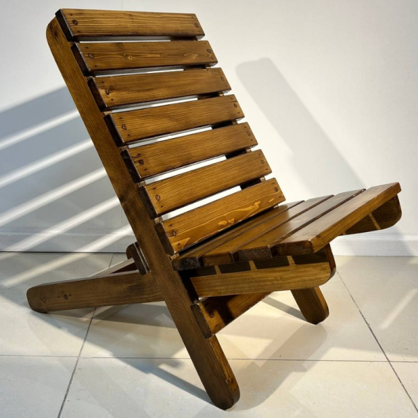 صندلی دست ساز چوبی مدل ST03017، صندلی تک استخری دست ساز تاشو با متریال چوب، دارای سه حالت نشسته تا خوابیده