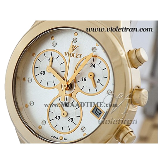 ساعت مچی ویولت زنانه کرنوگراف گرد فلزی طلایی صفحه سفید مدل 0120/2L قیمت ساعت مچی زنانه نگین دار