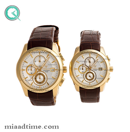 ساعت ویولت Violet زنانه اسپرت گرد چرمی طلایی صفحه سفید کد 0385/2L ساعت مچی زنانه شیک