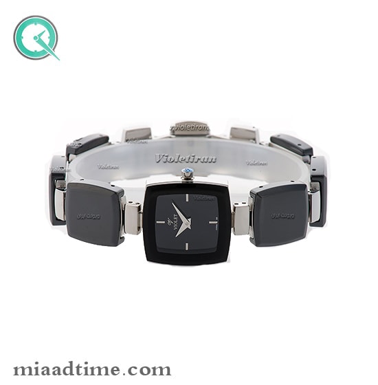 ساعت مچی ویولت زنانه سرامیکی مربع استیل صفحه مشکی کد 0311/2L فروش اینترنتی ساعت مچی زنانه ویولت