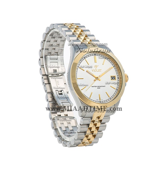 ساعت مچی ویولت مردانه کلاسیک گرد فلزی دورنگ طلایی صفحه سفید مدل 0398/2G قیمت ساعت مچی استیل مردانه