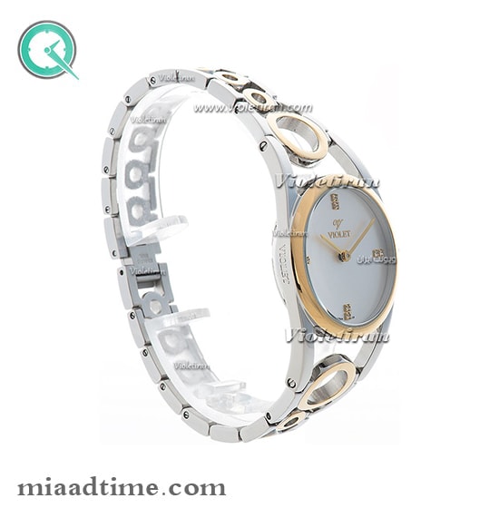 ساعت ویولت Violet زنانه گرد دورنگ صفحه سفید کد 0373/2L جدیدترین مدل ساعت زنانه ویولت