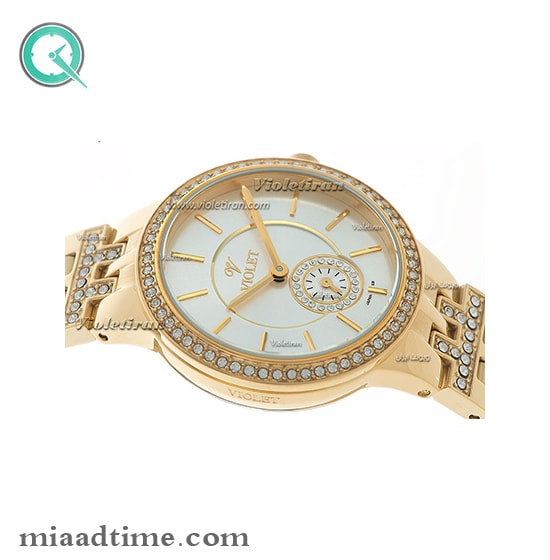 ساعت مچی ویولت Violet زنانه گرد زیر ثانیه دورنگین فلزی طلایی صفحه سفید مدل 0378/2L ساعت ویولت زنانه اصل