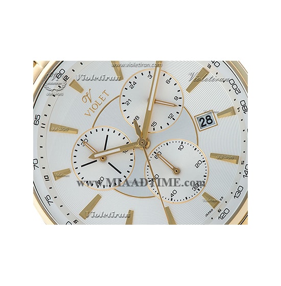 ساعت ویولت Violet مردانه کرنوگراف گرد فلزی طلایی صفحه سفید کد 0358/2G قیمت ساعت ویولت مردانه