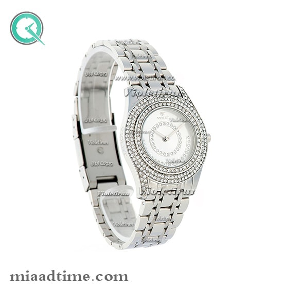 ساعت ویولت Violet زنانه گرد نگین دار فلزی استیل صفحه سفید کد 0380L جدیدترین مدل ساعت زنانه ویولت