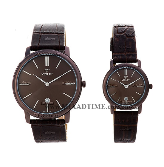 ساعت مچی ویولت مردانه کلاسیک گرد چرمی کافی کالری مدل 0424/2G قيمت ساعت ويولت مردانه