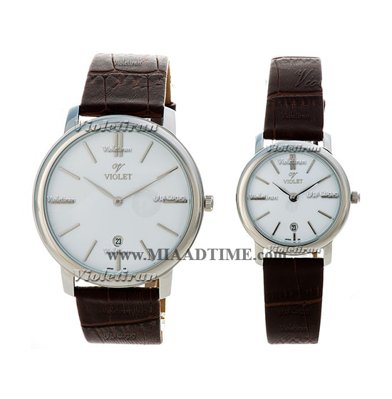 ساعت مچی ویولت زنانه کلاسیک گرد چرمی استیل صفحه سفید مدل 0424L ساعت ویولت زنانه بند چرم