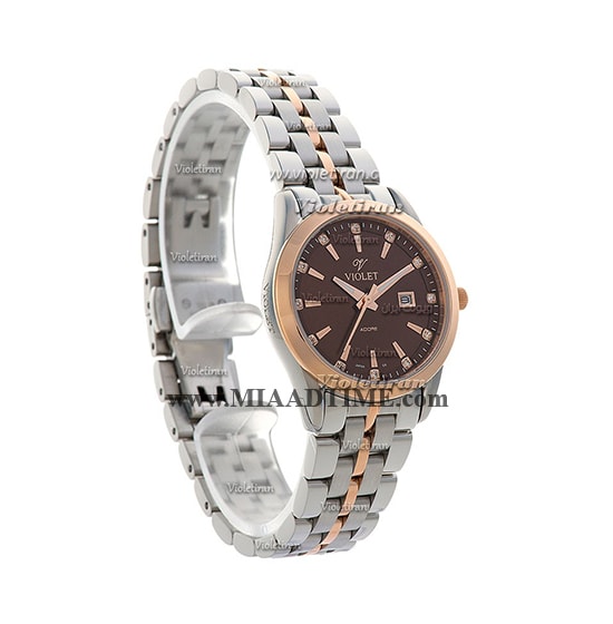 ساعت مچی ویولت زنانه کلاسیک گرد فلزی دو رنگ رزگلد صفحه قهوه ای مدل 0360/2L مدل ساعت مچی استیل زنانه