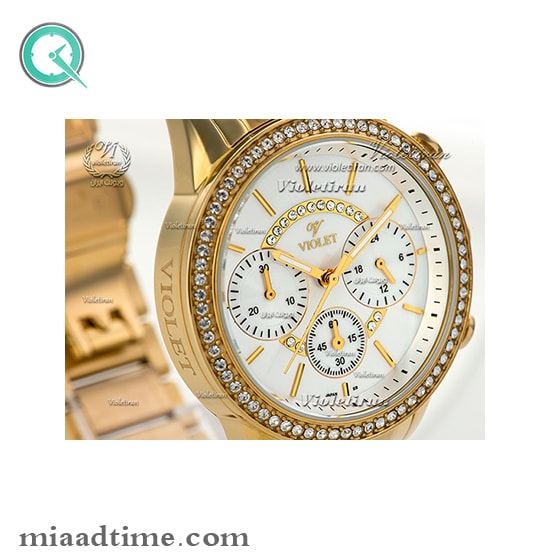 ساعت ویولت Violet زنانه کرنوگراف گرد فلزی طلایی صفحه سفید کد 0371 2L فروش اینترنتی ساعت مچی زنانه ویولت