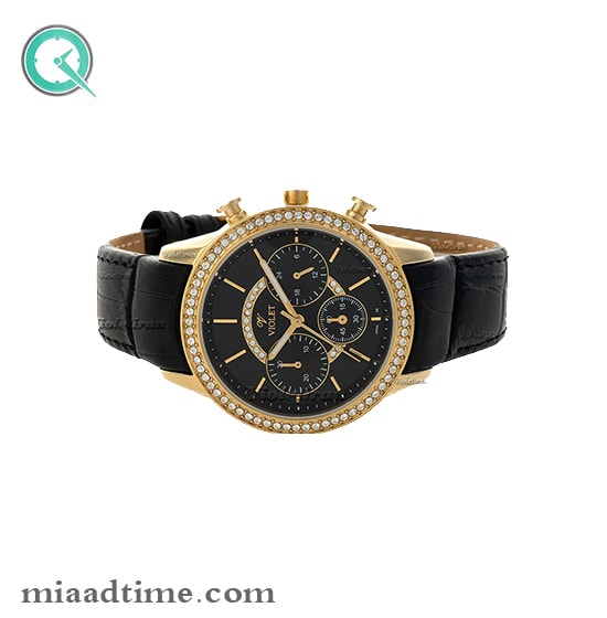 ساعت ویولت Violet زنانه کرنوگراف گرد بند چرمی صفحه سفید کد 0371/2L