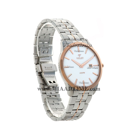 ساعت مچی ویولت Violet مردانه کلاسیک گرد فلزی دو رنگ رزگلد صفحه سفید کد 0421/2G جدیدترین ساعتهای ویولت ژاپن