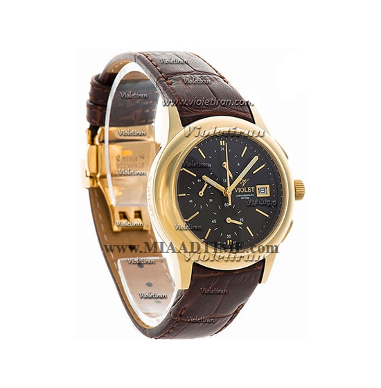 ساعت ویولت Violet زنانه کرنوگراف گرد چرمی طلایی صفحه قهوه ای کد 0402/2L ساعت مچی زنانه اسپرت