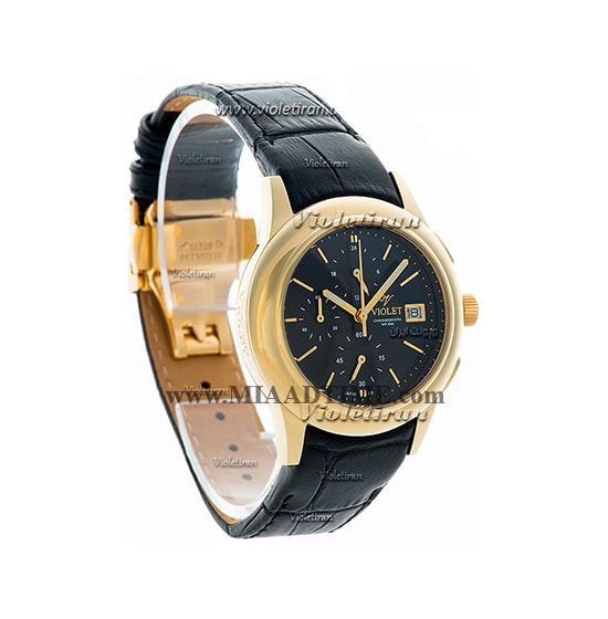 ساعت ویولت Violet زنانه کرنوگراف گرد چرمی طلایی صفحه مشکی کد 0402/2L جدیدترین مدل ساعت زنانه ویولت