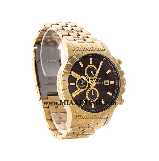 ساعت ویولت Violet مردانه کرنوگراف گرد فلزی طلایی صفحه قهوه ای کد 0404/2G ساعت مچی مردانه اسپرت