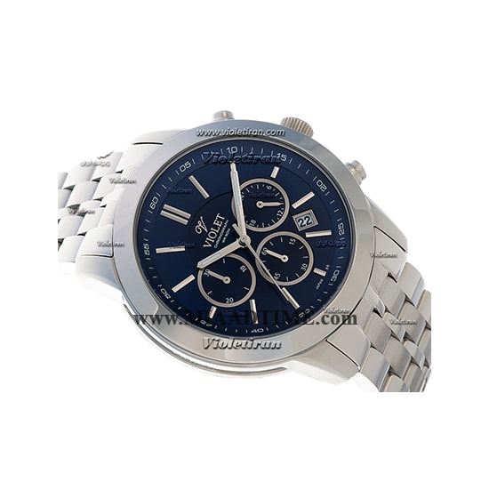 ساعت ویولت Violet مردانه کرنوگراف گرد فلزی استیل صفحه سرمه ای مدل 0408G ساعت مچی مردانه استیل طلایی