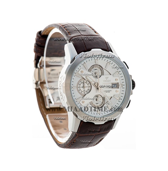 ساعت مچی ویولت زنانه کرنوگراف گرد چرمی استیل صفحه سفید مدل 0414L قیمت ساعت زنانه مارک دار