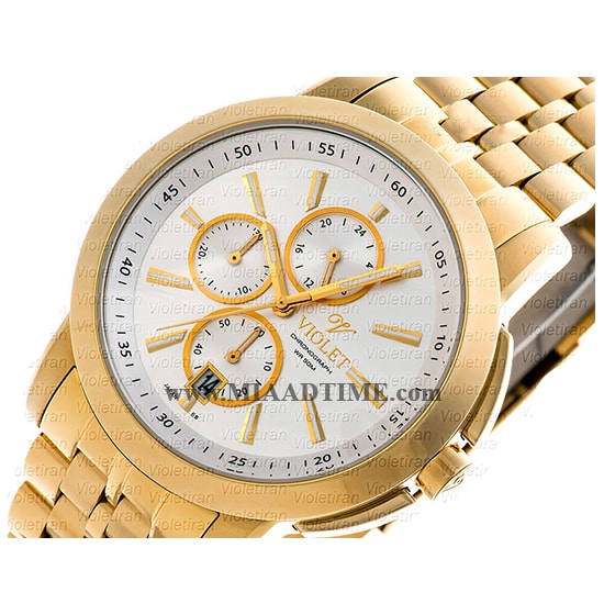 ساعت ویولت Violet مردانه کرنوگراف گرد فلزی طلایی صفحه سفید مدل 0409/2G بهترین برند ساعت مردانه با قیمت