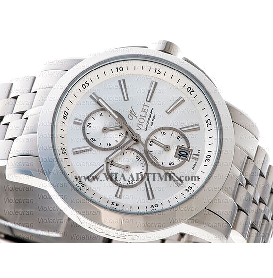 ساعت ویولت Violet مردانه کرنوگراف گرد فلزی استیل صفحه سفید مدل 0409G بهترین برند ساعت مردانه با قیمت