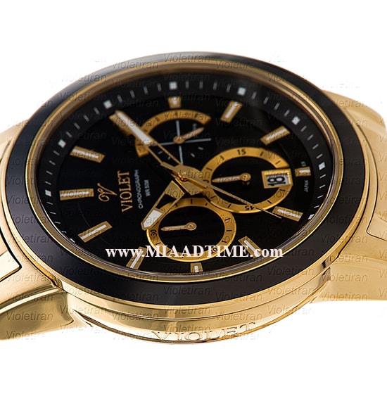 ساعت مچی ویولت مردانه کرنوگراف گرد فلزی طلایی مشکی صفحه مشکی مدل 0412/2G خرید اینترنتی ساعت مچی بند استیل مردانه