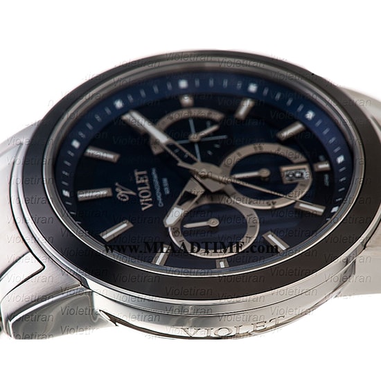 ساعت مچی ویولت مردانه کرنوگراف گرد فلزی استیل مشکی صفحه سرمه ای مدل 0412/2G خرید اینترنتی ساعت مچی بند استیل مردانه