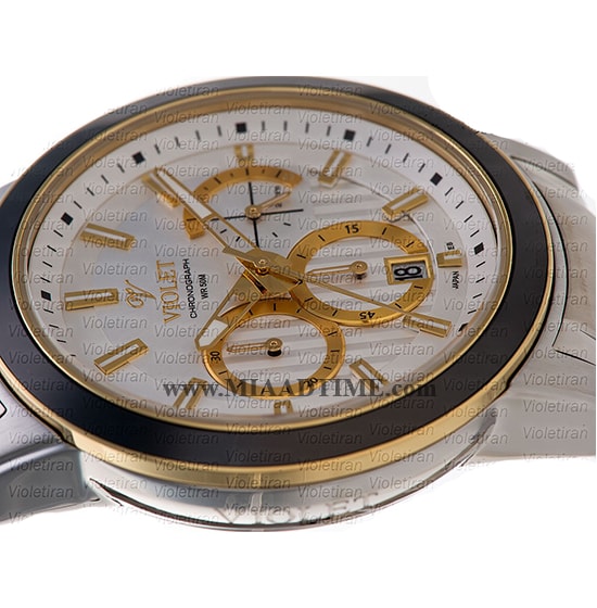 ساعت مچی ویولت مردانه کرنوگراف گرد فلزی دو رنگ صفحه سفید مدل 0412/2G ساعت ویولت مردانه جدید