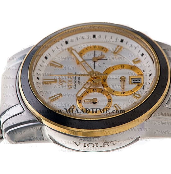 ساعت مچی ویولت زنانه کرنوگراف گرد فلزی دو رنگ صفحه سفید مدل 0412/2G ساعت مچی زنانه اسپرت جدید