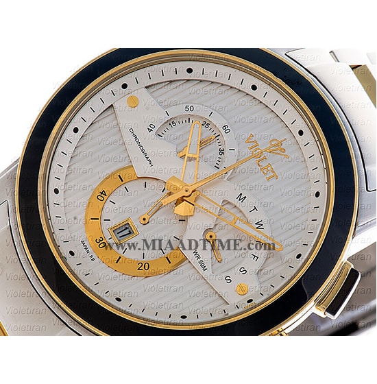 ساعت مچی ویولت مردانه کرنوگراف گرد فلزی دو رنگ صفحه سفید مدل 0411/2G مدل ساعت مچی مردانه ویولت