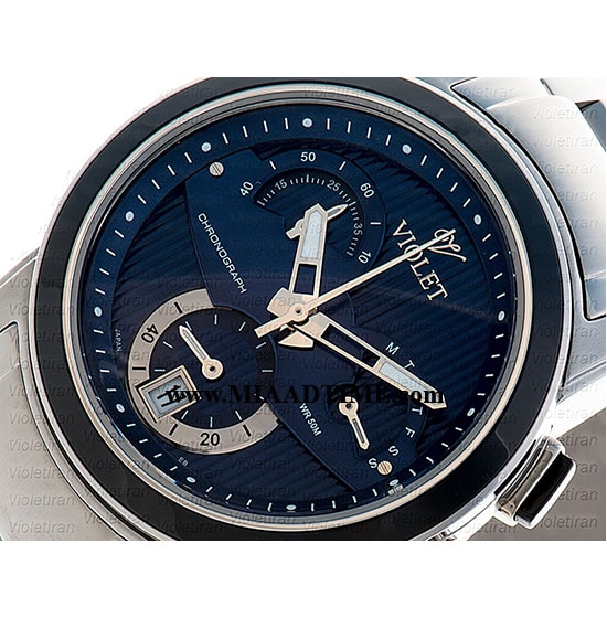 ساعت مچی ویولت زنانه کرنوگراف گرد فلزی استیل صفحه سرمه ای مدل 0411/2L ساعت مچی زنانه سه موتوره اصل