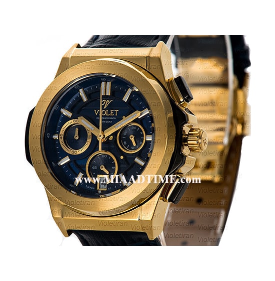 ساعت مچی ویولت زنانه کرنوگراف بند چرم طلایی صفحه سرمه ای مدل 0451/2L ساعت مچی زنانه شیک