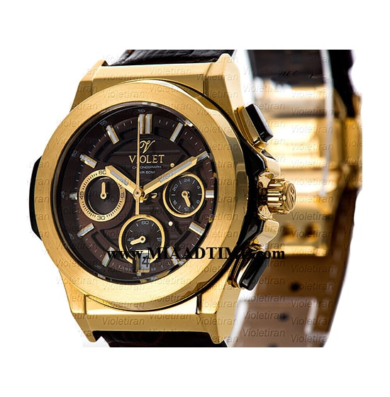 ساعت مچی ویولت زنانه کرنوگراف بند چرم طلایی صفحه قهوه ای مدل 0451/2L ساعت مچی زنانه شیک