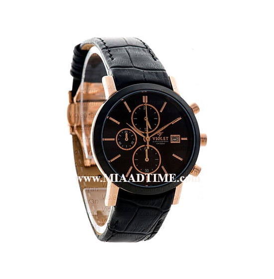 ساعت مچی ویولت زنانه کرنوگراف بند چرم رزگلد مشکی صفحه مشکی مدل 0465/2L ساعت مچی زنانه شیک
